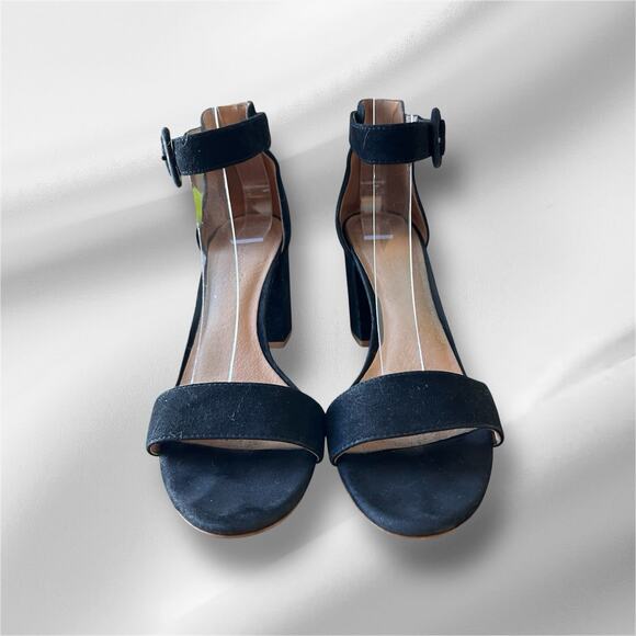 Madewell Regina Sandal Black Suede Block Heel Buckle Size US 8 Ankle Strap - Picture 3 of 8